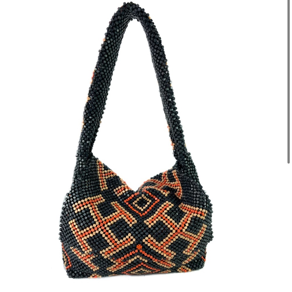 Tory Burch navy & orange wooden beaded shoulder bag